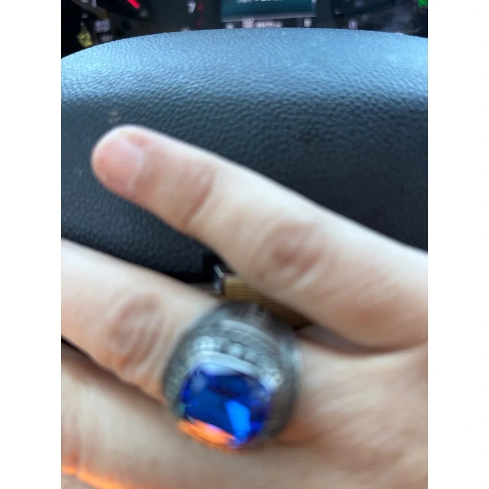 Jostens Job Corps Lustrium Class Ring Blue Stone Silver Tone LTM Stamped